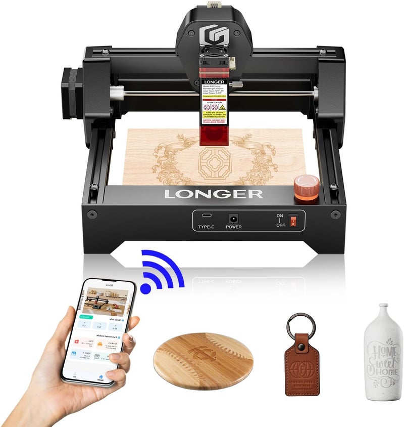 LONGER Ray5 mini Laser Engraver, 12000mm/min High-Speed Cutter for Wood, Metal, Acrylic, Leather, DIY CNC, 140x130mm Engraving Area, WiFi, Emergency Stop Safety (2.5W) - Image 1